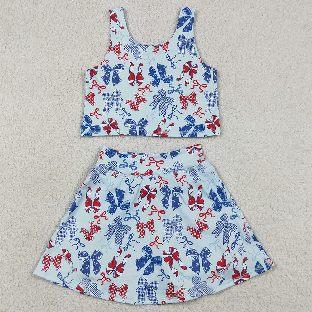 Baby Girls Clothes Red Blue Bows Vest Skirts Shorts Yoga Active 4th of July Clothes Sets GSD3874