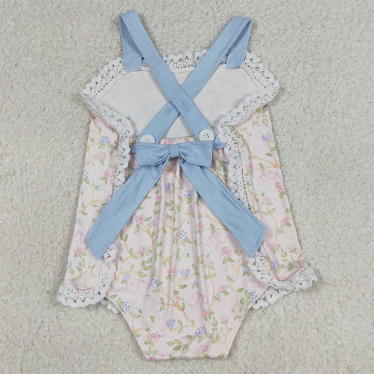 Baby Girls Rompers Strap Flowers Plaid Back Bows Ruffle Rompers SR3461