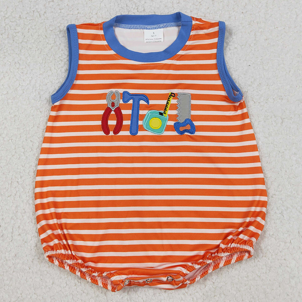 Baby Boys Rompers Embroidery Tools Sleeveless Orange Stripe Rompers SR3943