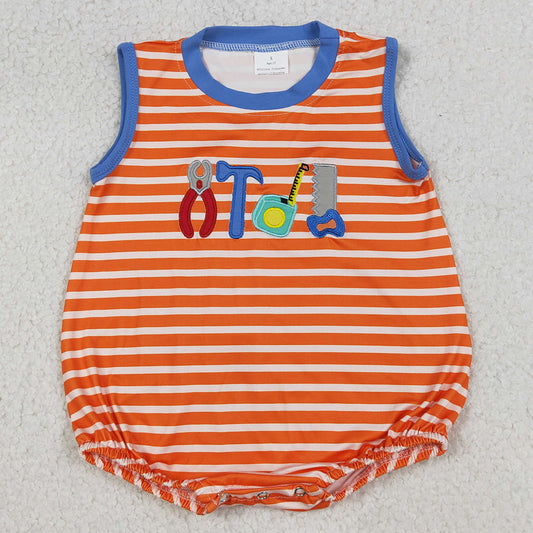 Baby Boys Rompers Embroidery Tools Sleeveless Orange Stripe Rompers SR3943