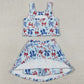 Baby Girls Clothes Red Blue Bows Vest Skirts Shorts Yoga Active 4th of July Clothes Sets GSD3874