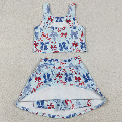 Baby Girls Clothes Red Blue Bows Vest Skirts Shorts Yoga Active 4th of July Clothes Sets GSD3874