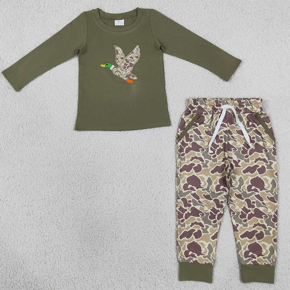 Baby Boys Clothes Embroidery Camo Duck Shirt Pockets Jogger Hunting Clothes Set BLP1494