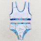 Baby Girls Swimsuits Summer Blue 2pcs Ruffle Swimsuits S0280