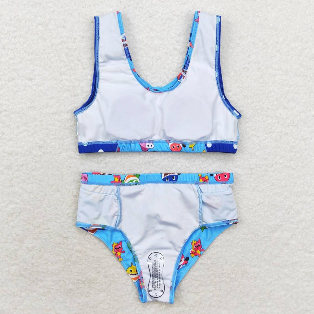 Baby Girls Swimsuits Summer Blue 2pcs Ruffle Swimsuits S0280