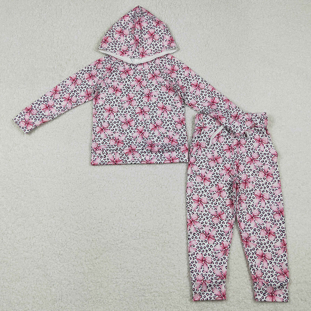 Baby Girls Clothes Pink Bows Leopard Hoodies Pockets Legging Pants Clothes Sets GLP2854 11.1