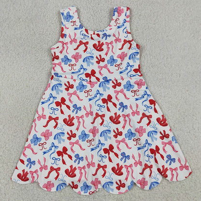 Baby Girls Dress 4th of July Bows Yoga Active Short Scallop Knee Length Dress GSD3809