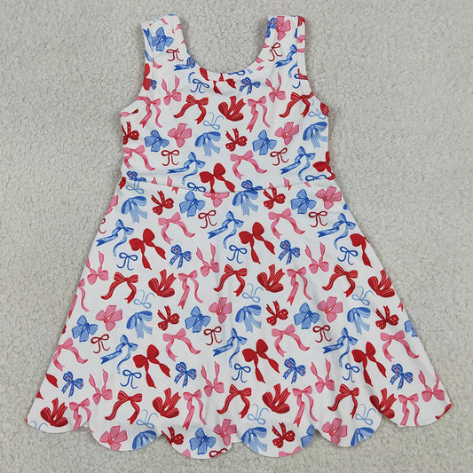 Baby Girls Dress 4th of July Bows Yoga Active Short Scallop Knee Length Dress GSD3809