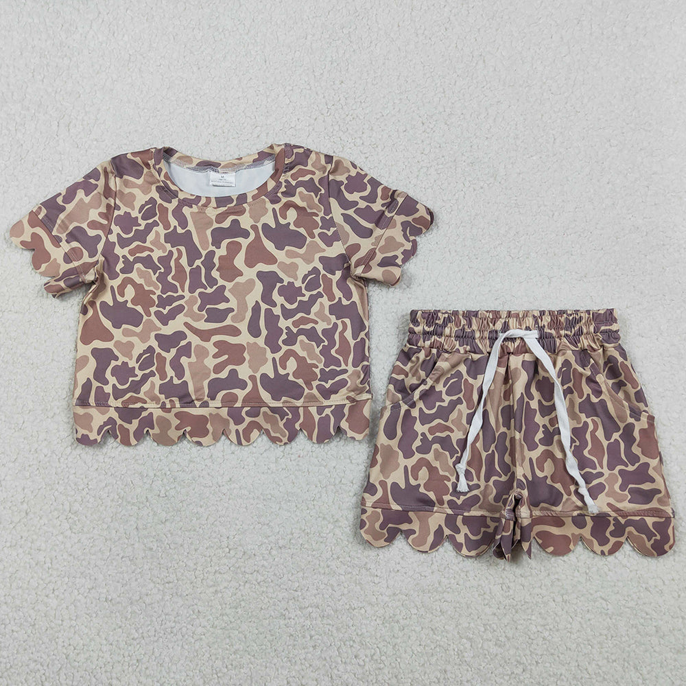 Baby Girls Clothes Southern Khaki Camo Top Scallop Shorts Clothes Sets GSSO3227