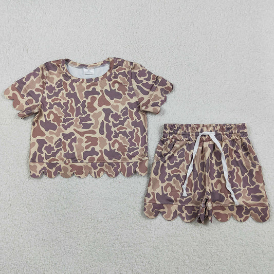 Baby Girls Clothes Southern Khaki Camo Top Scallop Shorts Clothes Sets GSSO3227