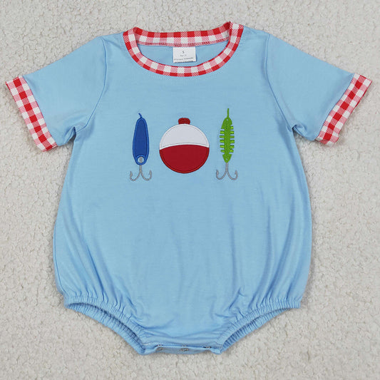 Baby Boys Rompers Embroidery Fishing Blue Short Sleeve Hunting Rompers SR3577