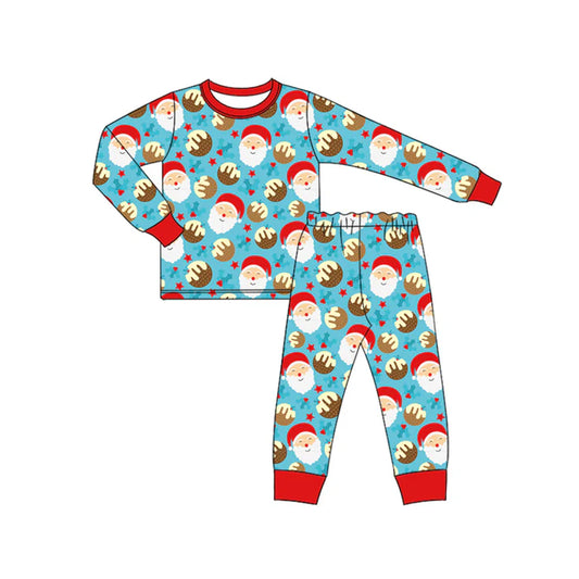 Preorder (moq 5)Baby Boys Blue Long Sleeves Stars Hearts Santa Top Pant Pajamas Sets 6.21