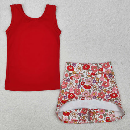 Baby Girls Clothes Red Vest Flowers Skirt Yoga Active Wear Sets GSD1598