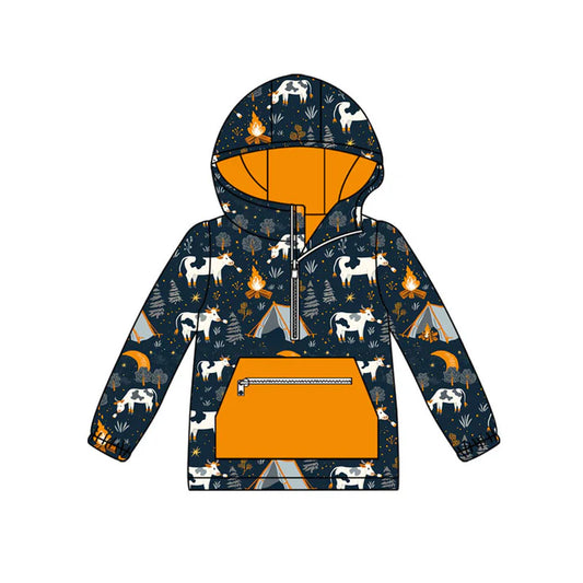 Preorder (moq 5)Baby Boys Cows Fire Adventure Pockets Zipper Western Hoodies Top 9.3