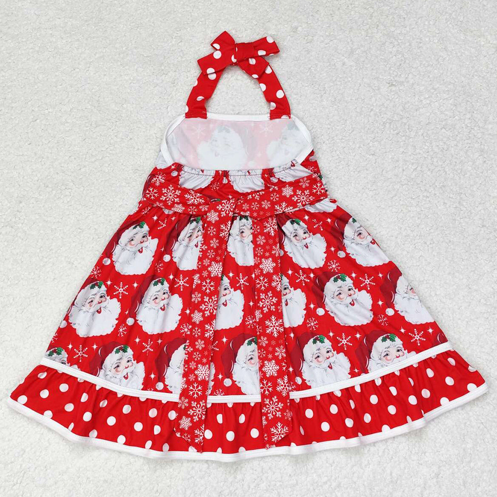 Baby Girls Dress Christmas Red Santa Belt Halter Knee Length Dresses GSD1345