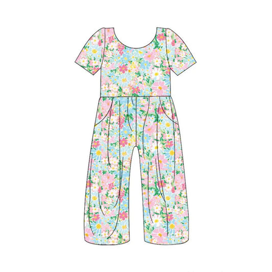 Preorder(moq 5) Baby Girls Colorful Floral Pockets Pants Jumpsuits 10.29