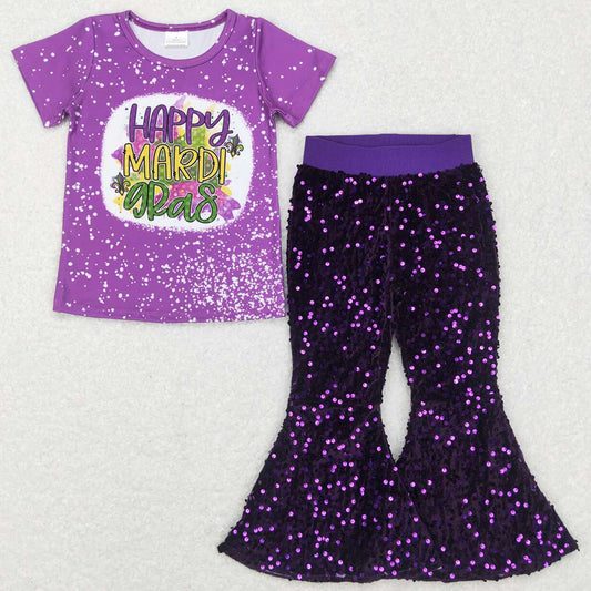 Baby Girls Clothes Mardi Gras Top Sequin Bell Pants Sets GSPO1103