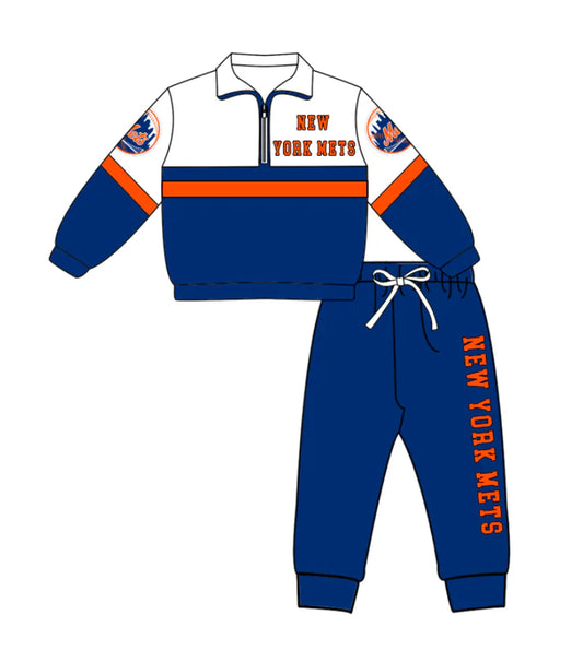 Preorder (moq 5)Baby Boys New York Mets Zipper Pullover Jogger Pants Team Clothes Set 1.6