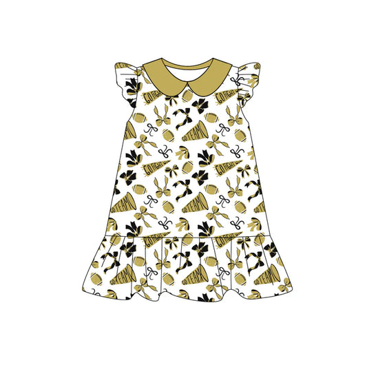 Preorder (moq 5)Baby Girls Saint Gold flutter sleeve Team Knee Length Dresses 8.1