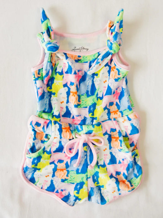 Preorder moq 5 Baby Girls Sleeveless Watercolor Cats Top Pockets Shorts Set 4.23