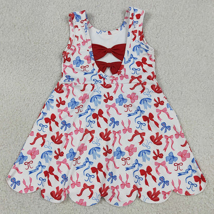 Baby Girls Dress 4th of July Bows Yoga Active Short Scallop Knee Length Dress GSD3809