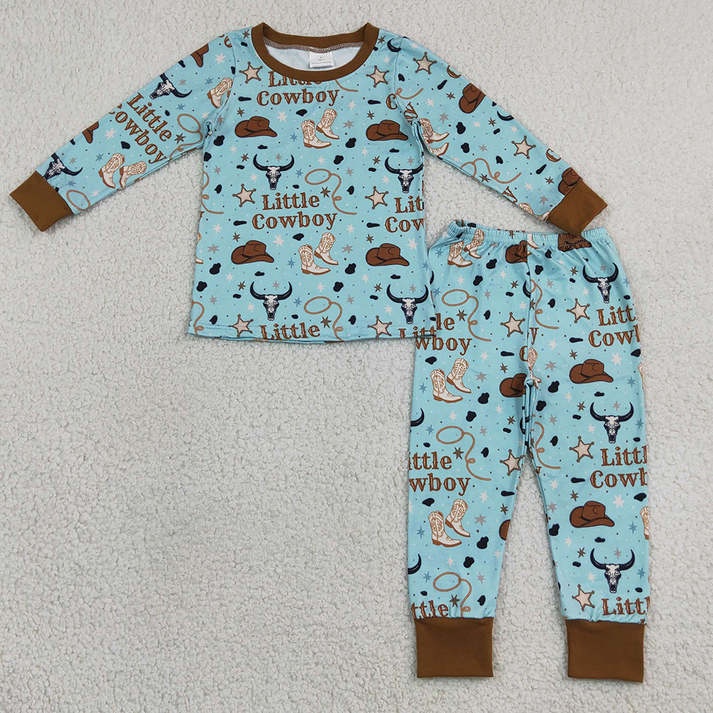 Baby Boys Clothes Little Cowboy Boots Top Pant Western Pajamas Sets BLP1485