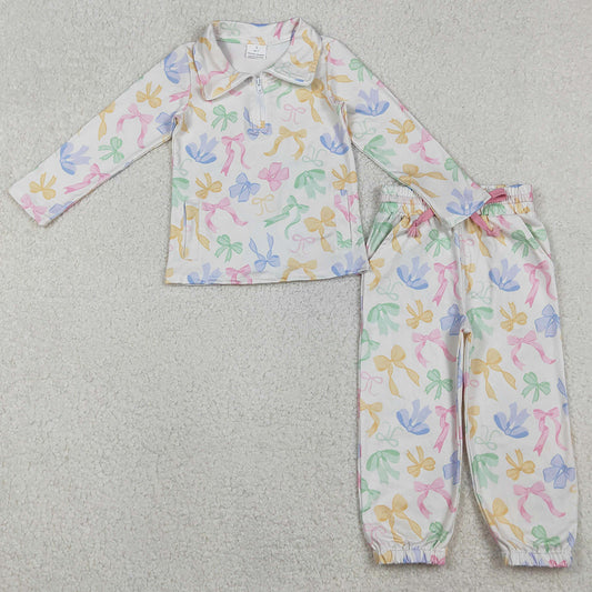 Baby Girls Clothes Colorful Bows Pockets Zipper Pullover Jogger Pants Clothes Sets GLP2886 11.1