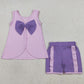 Baby Girls Clothes Lavender Sleeveless Back Bows Tunic Ruffle Shorts Clothes Sets GSSO3461