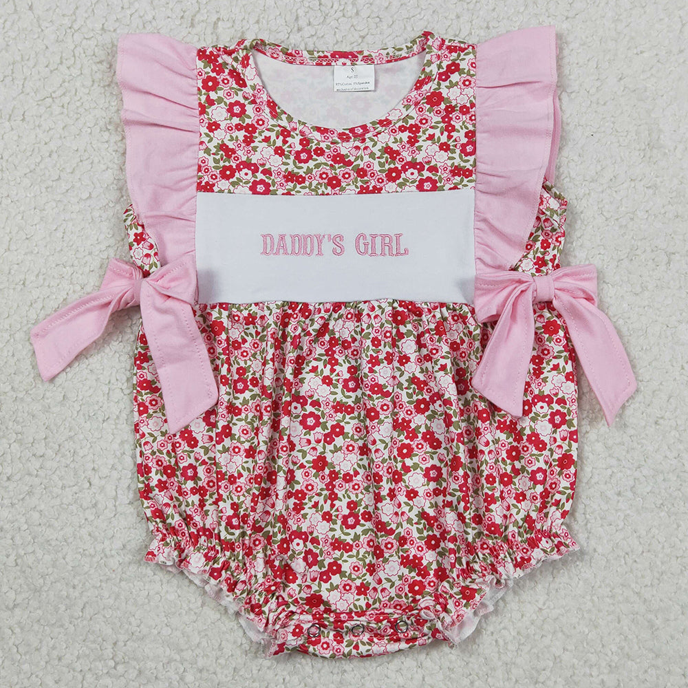 Infant Baby Girls Rompers Embroidery Daddy's Girls Flutter Sleeve Flowers Bows Ruffle Rompers SR3940