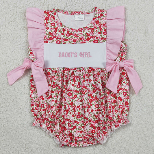 Infant Baby Girls Rompers Embroidery Daddy's Girls Flutter Sleeve Flowers Bows Ruffle Rompers SR3940