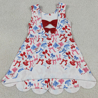 Baby Girls Dress 4th of July Bows Yoga Active Short Scallop Knee Length Dress GSD3809