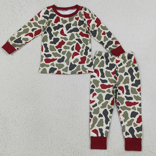 Baby Boys Pajamas Green Red Camo Top Pant Christmas Pajamas Sets BLP1496