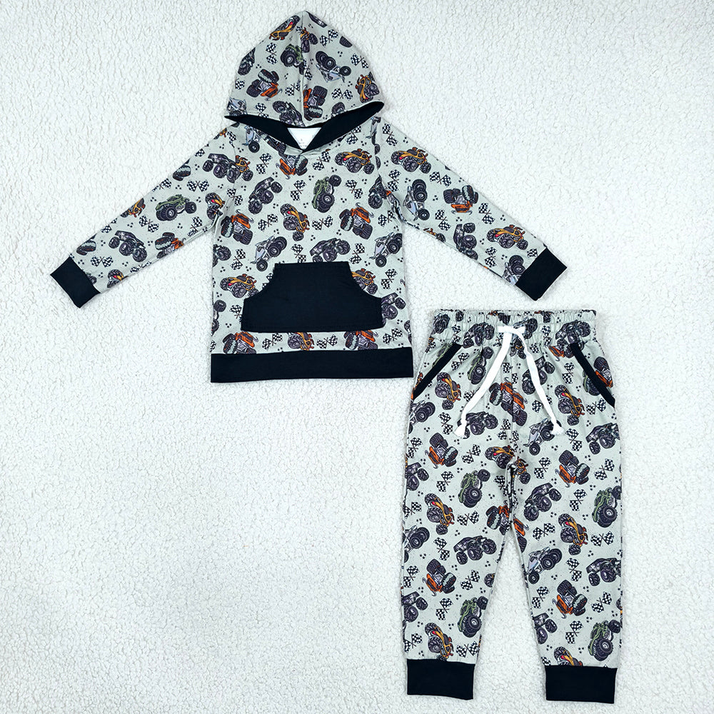 Baby Boys Clothes Flags Motors Pocket Hoodie Jogger Pants Clothes Set BLP1511