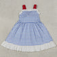 Baby Girls Dress Strap Blue Checked Back Bows 4th of July Knee Length Dress GSD3843