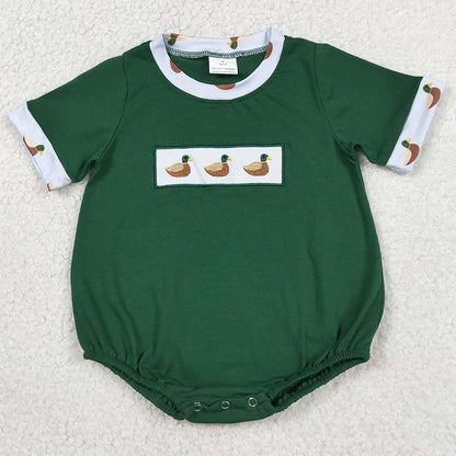 Baby Girls Rompers Embroidery Ducks Green Flutter Sleeve Hunting Ruffle Rompers SR4091