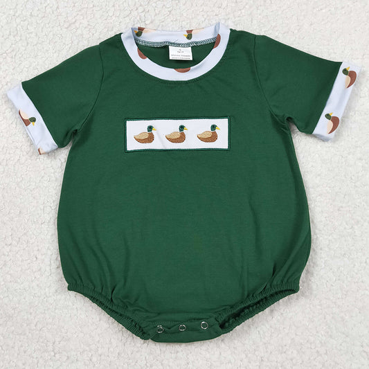 Baby Girls Rompers Embroidery Ducks Green Flutter Sleeve Hunting Ruffle Rompers SR4091