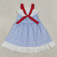 Baby Girls Dress Strap Blue Checked Back Bows 4th of July Knee Length Dress GSD3843