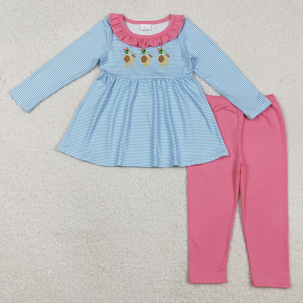 Baby Girls Embroidery Bows Ducks Stripe Tunic Legging Pants Clothes Sets GLP2923 11.6