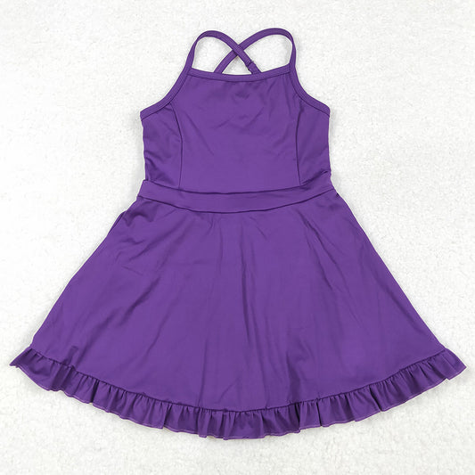 Baby Girls Swimsuits Purple Knee Length Active Wear Athletic Dresses S0454