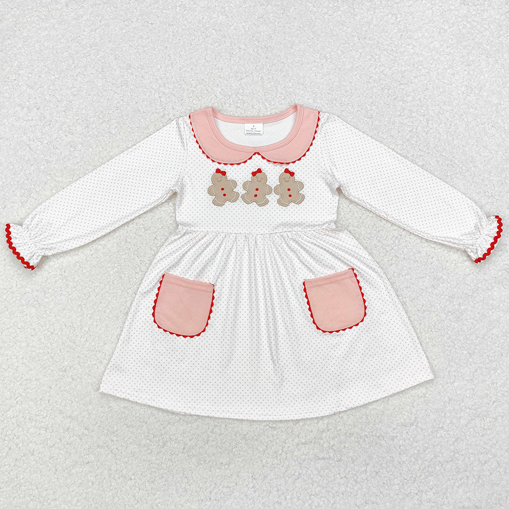 Baby Girls Dress Christmas Dots Pink Gingerbread Knee Length Dresses GLD0765