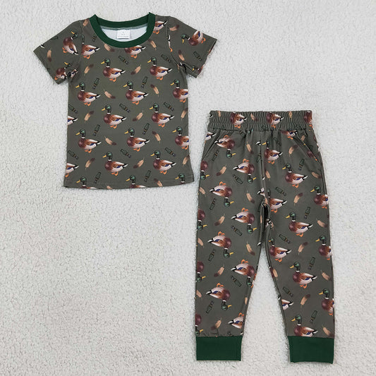 Baby Boys Pajamas Green Ducks Calls Top Pockets Joggers Hunting Clothes Set BSPO0702