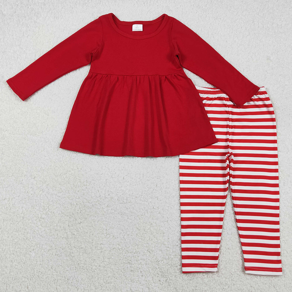 Baby Girls Clothes Red Long Sleeve Tunic Stripe Leggings Clothes Sets GLP2864 11.15