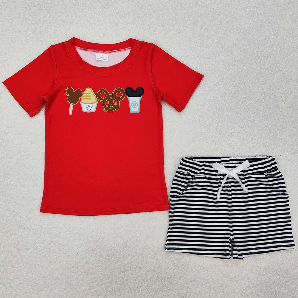 Baby Boys Clothes Red Cartoon Snacks Tee Shirt Shorts Clothes Sets BSSO1110