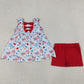 Baby Girls Clothes Popsicle Flags Scallop Back Bow Tunic Shorts 4th of July Clothes Set GSSO3386