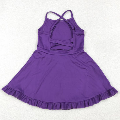 Baby Girls Swimsuits Purple Knee Length Active Wear Athletic Dresses S0454