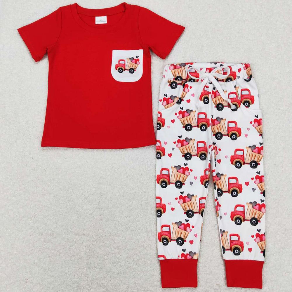 Boutqiue Baby Boys Clothes Valentines Tractor Kids Boys Sets BSPO0267