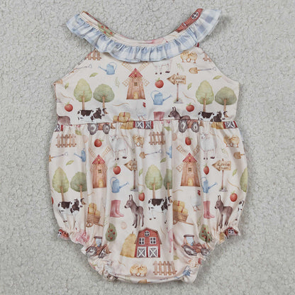 Baby Girls Rompers Sleeveless Pigs Cows Farm Ruffle Rompers SR3852