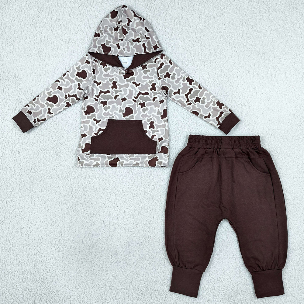 Baby Boys Clothes Khaki Camo Hoodie Pockets Joggers Clothes Set BLP1598