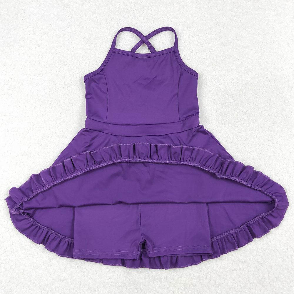 Baby Girls Swimsuits Purple Knee Length Active Wear Athletic Dresses S0454