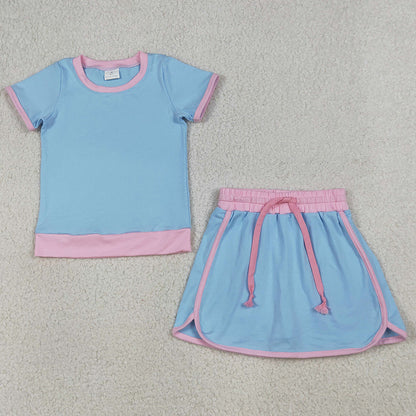 Baby Girls Clothes Blue Short Sleeve Top Skirt Shorts Cotton Clothes Sets GSD3671